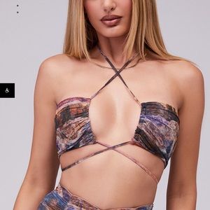 Mistress Rocks “Capture” Landscape Print Gathered Keyhole Bralette